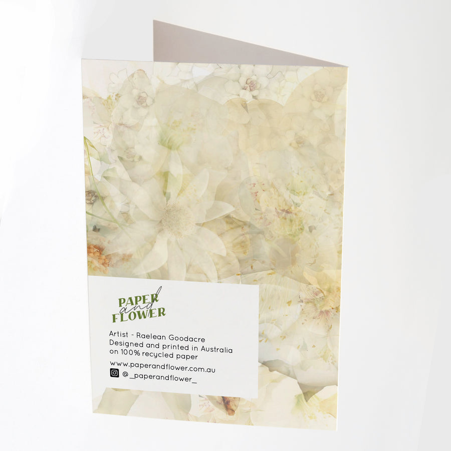 Freesia Garden Greeting Card Back | Paper and Flower Art