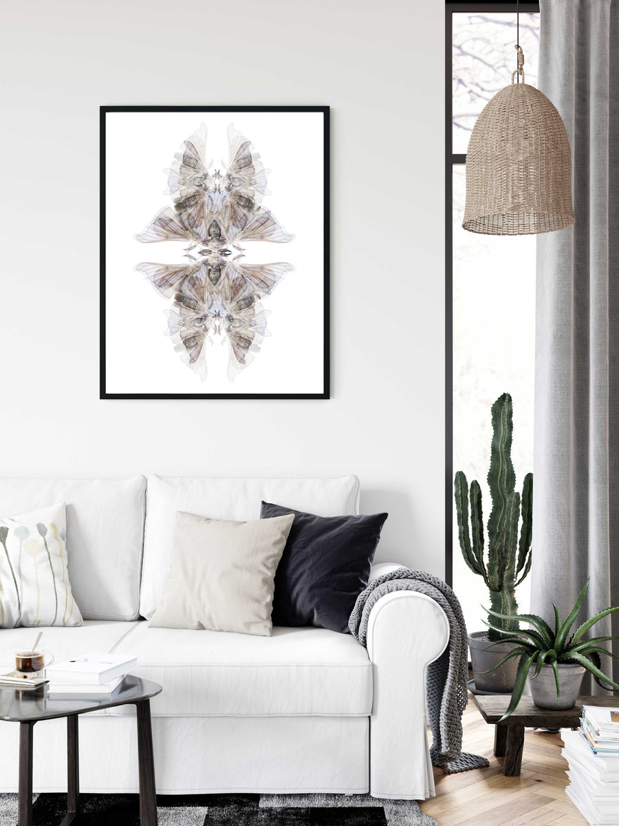 Blue Moth Pattern | Paper and Flower | Floral Art Print